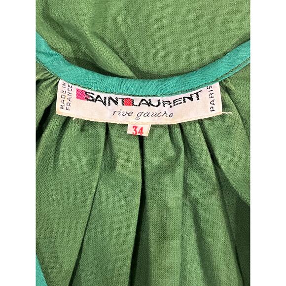 Saint Laurent Rive Gauche Vintage 1970 Green Belted Cap Sleeve Mididress sz 34/2 - Picture 7 of 16